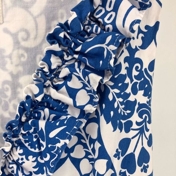 Milly Blue & White Floral Sleeveless V Neck Ruffle Trim Tiered Dress size 4 - Picture 3 of 11